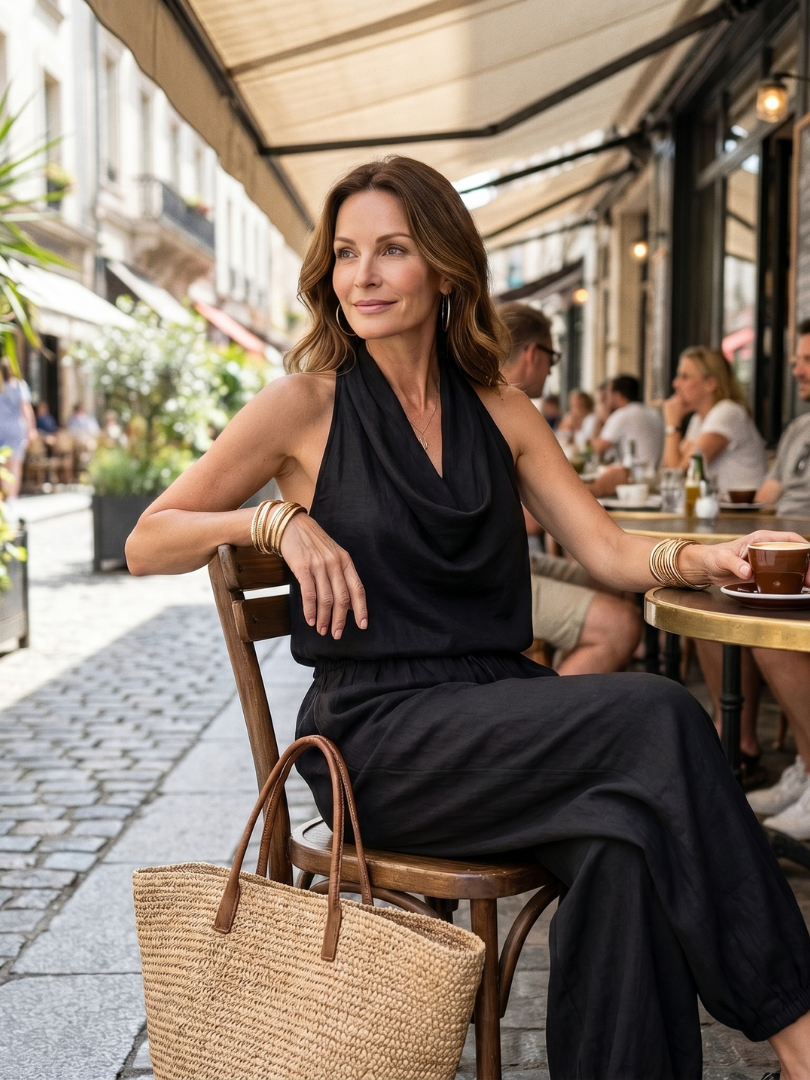 Yvaine | Top Fluido con Collo Drappeggiato e Pantaloni a Gamba Larga