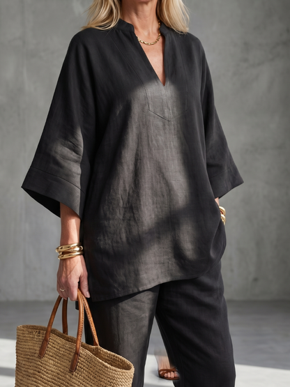 Georgiana | Set di Tunica a V e Pantaloni Arricciati