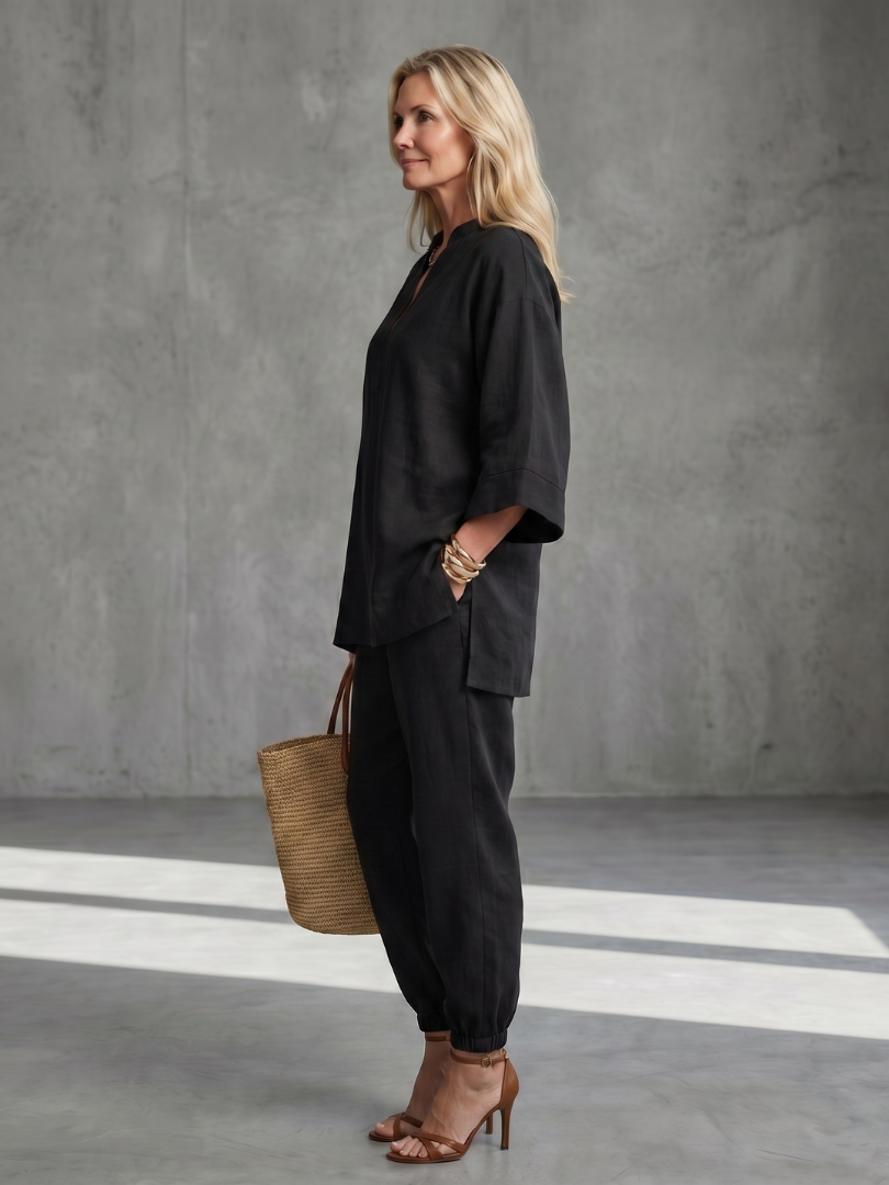 Georgiana | Set di Tunica a V e Pantaloni Arricciati