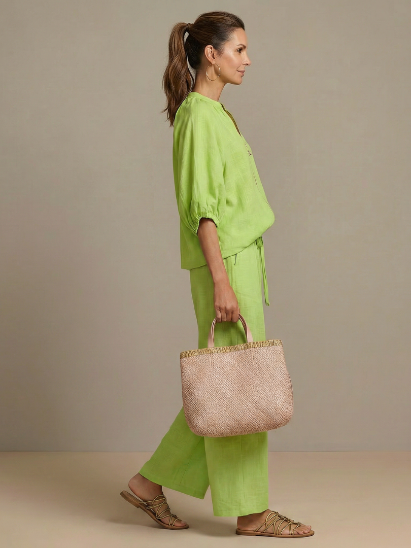 Natalia | Top Blouson con Zip Frontale e Pantaloni a Gamba Larga