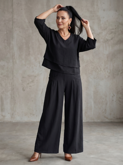 Fiume | Set Top a Strati con Pantaloni a Gamba Larga
