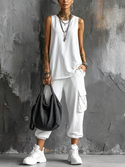 Completo Casual con Gilet Grigio Scuro e Pantaloni Cargo Jogger