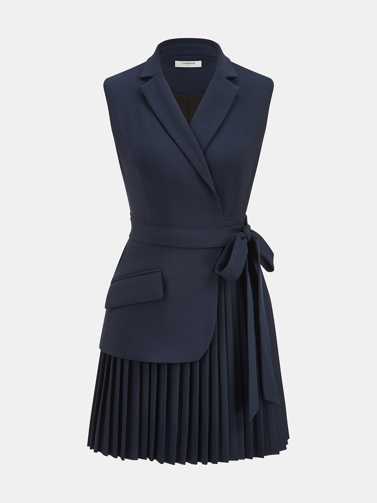 Abito Blazer Senza Maniche Plissettato con Cintura