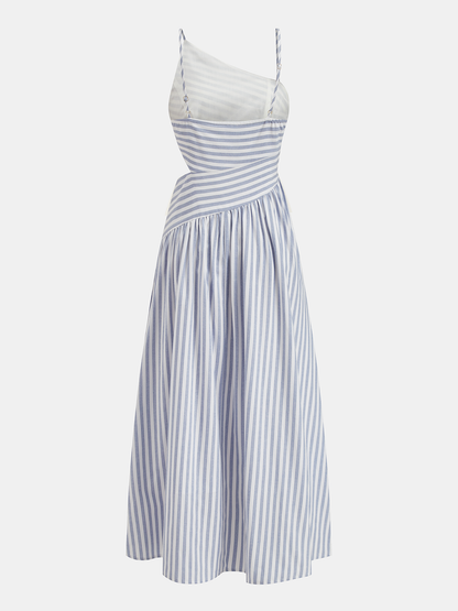 Abito Maxi Asimmetrico con Cut-Out a Strisce