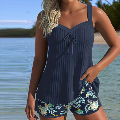 Carla - Costume da Bagno a Righe con Pantaloni Corti da Spiaggia
