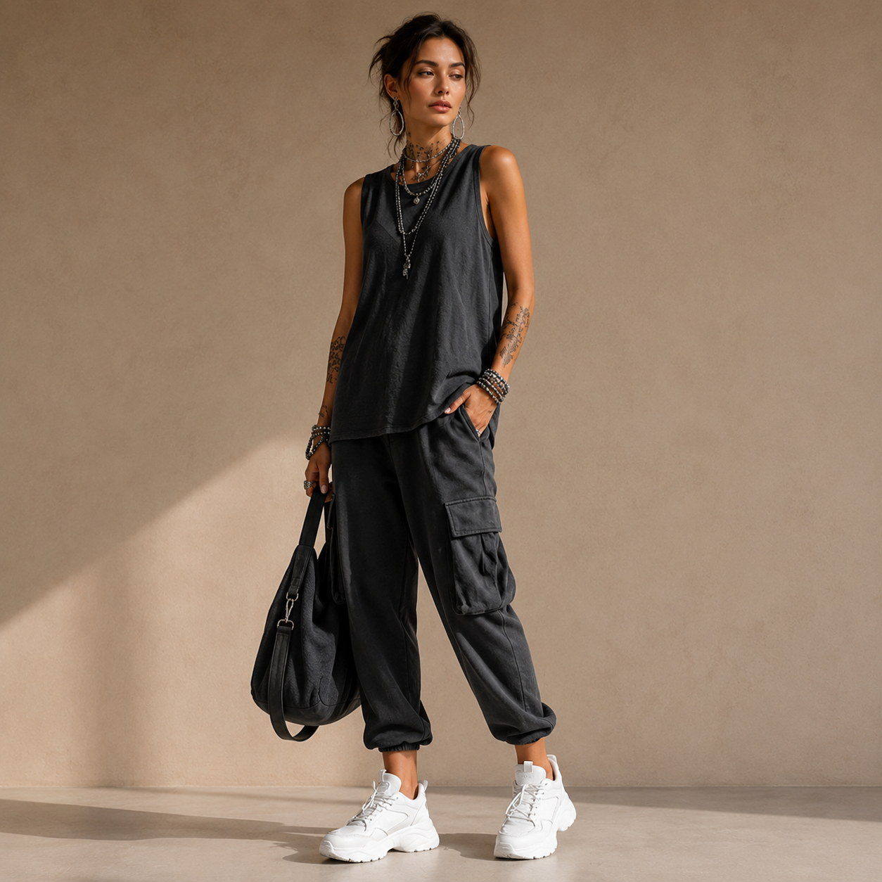 Nina | Completo Cargo Con Pantaloni Larghi
