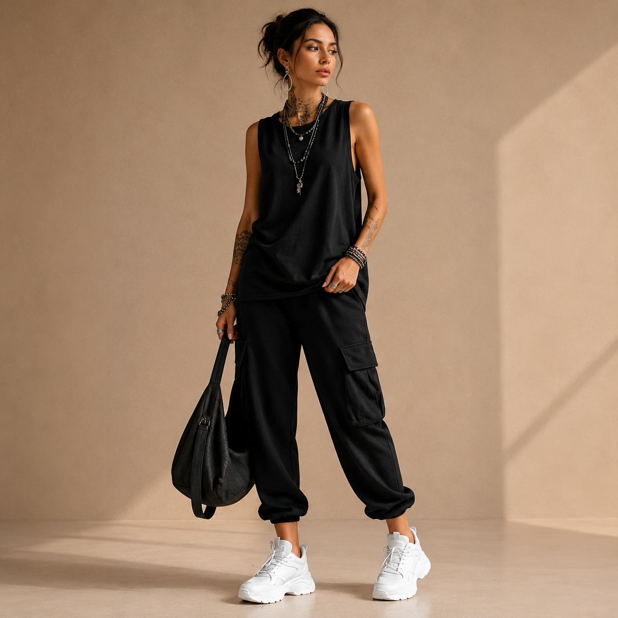 Nina | Completo Cargo Con Pantaloni Larghi