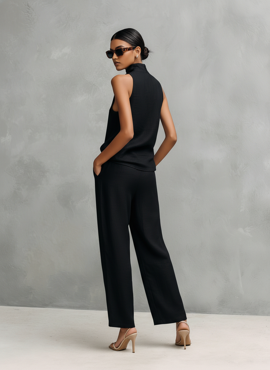 Federica | Completo Elegante in Lino con Collo Tondo