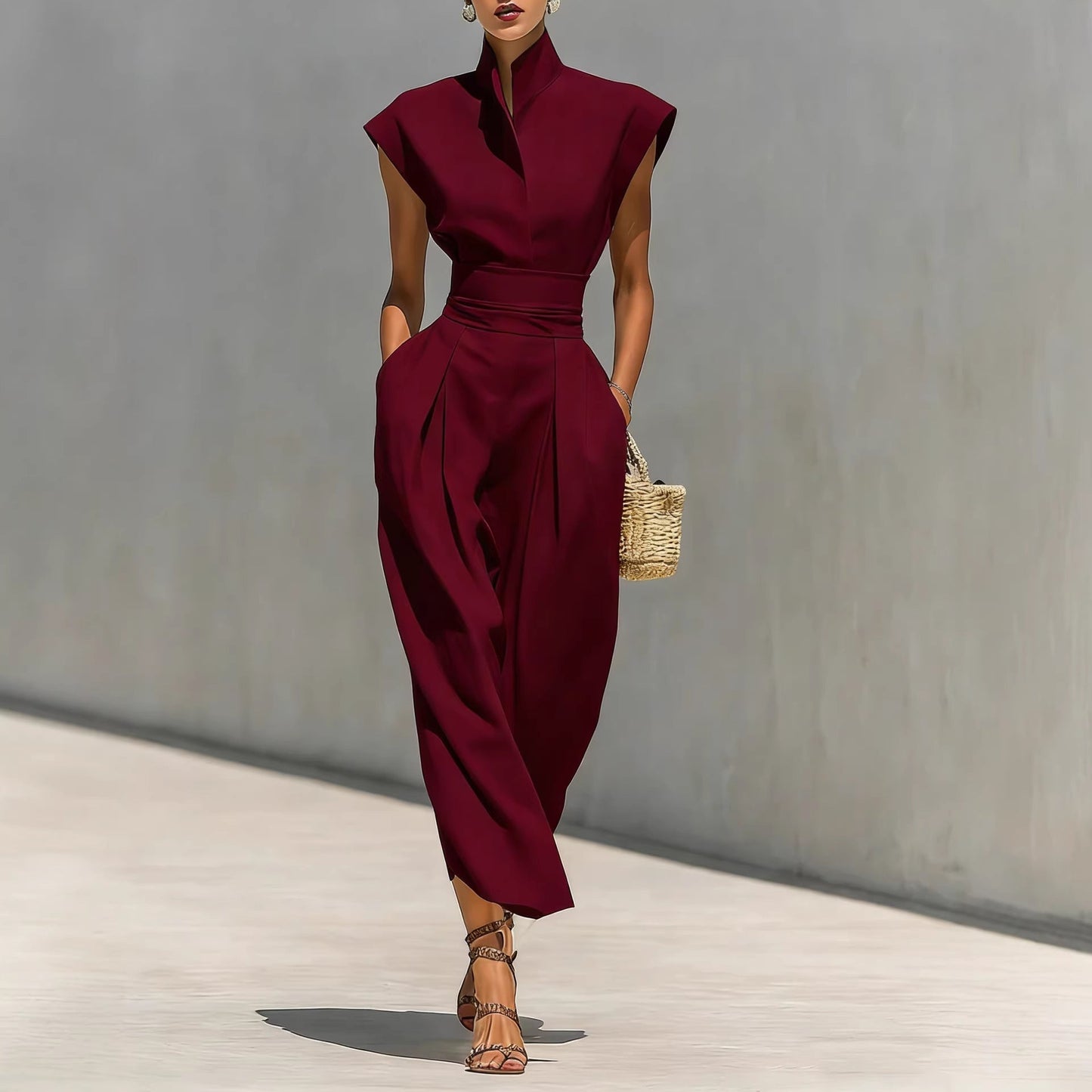 Abito Maxi Donna in 100% Cotone Puro con Collo Revers