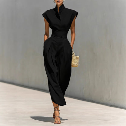 Abito Maxi Donna in 100% Cotone Puro con Collo Revers