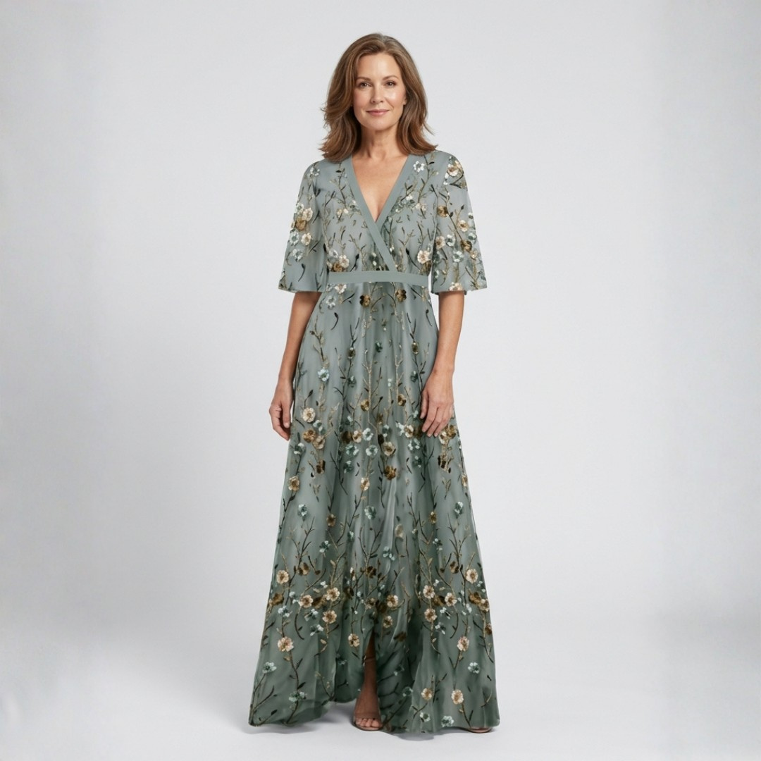 Melodi – Vestito lungo a fiori con scollo a V