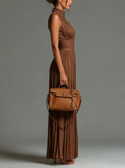 Zsófia Jumpsuit | Tuta in chiffon plissettato color caramello