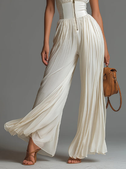 Zsófia Jumpsuit – Chiffon Pieghettato Bianco • S1