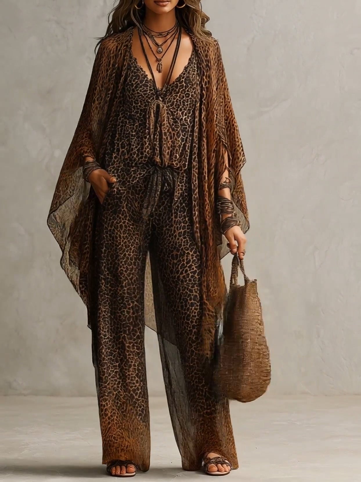 Set di Tre Pezzi con Stampa Leopardo Gradiente Bohemien