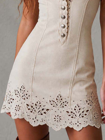 Gabrielle | Abito Mini in Pizzo Avorio con Scollatura a V