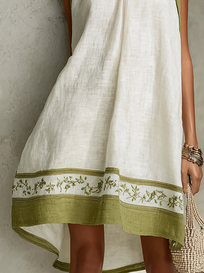 Agathe | Abito Mini A-Line Senza Maniche Bianco e Verde Oliva con Fiori