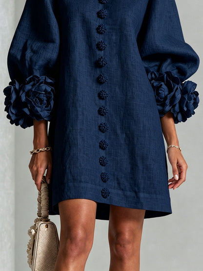 Abito Mini Button-down Floreale Blu Marino Con Maniche Floreali Sbalorditive