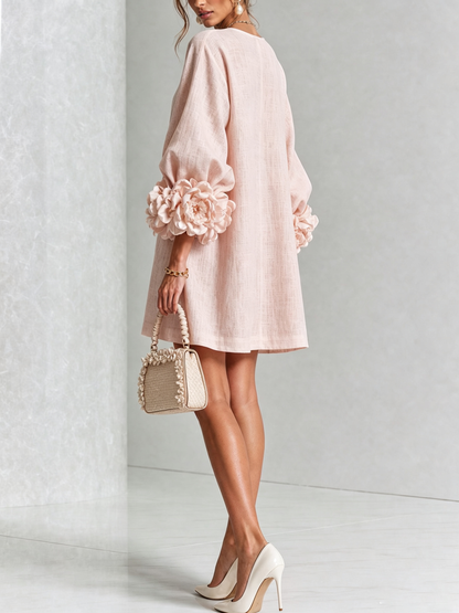 Abito Mini Floreale Rosa Con Bottoni Con Maniche Floreali Sorprendenti