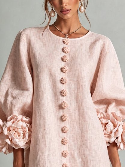 Abito Mini Floreale Rosa Con Bottoni Con Maniche Floreali Sorprendenti