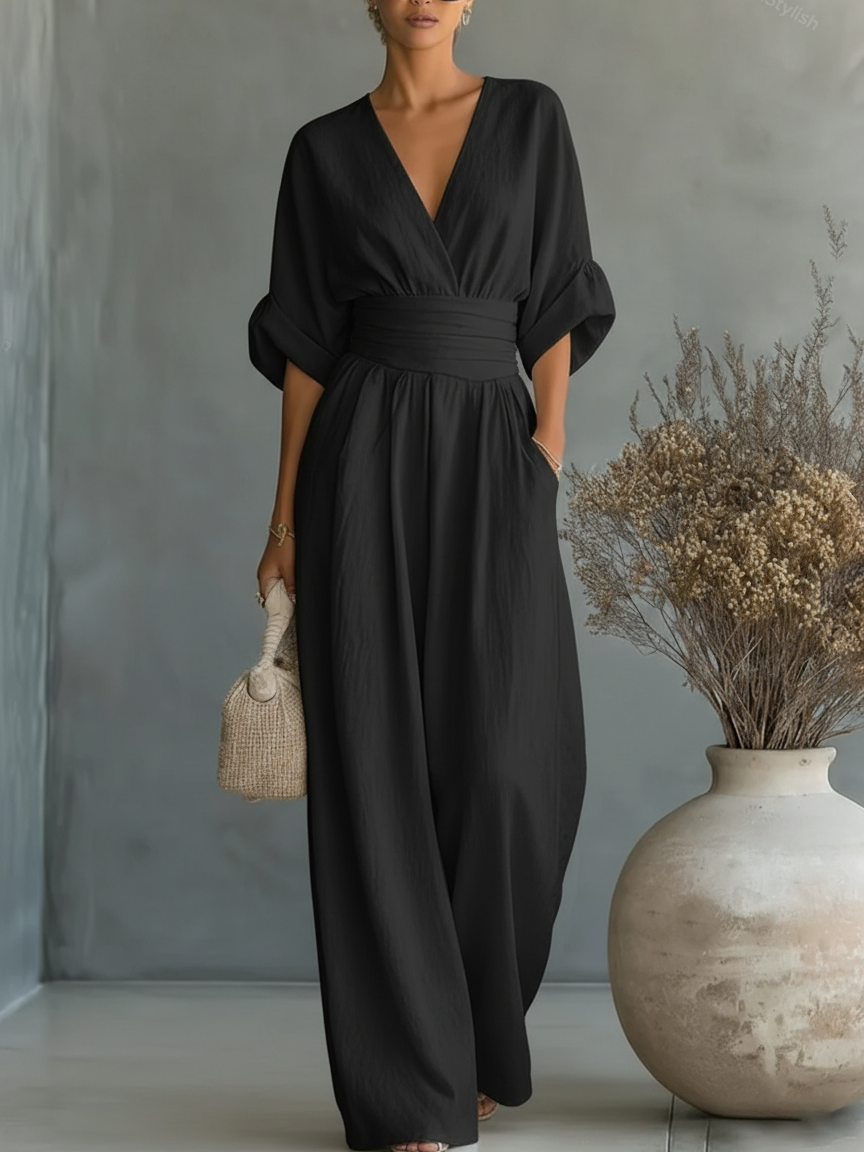 Combinazione elegante con scollo a V e vita alta