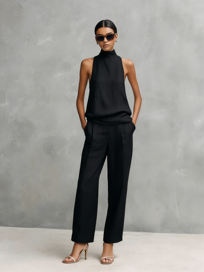 Federica | Completo Elegante in Lino con Collo Tondo