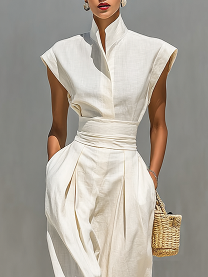 Abito Maxi Donna in 100% Cotone Puro con Collo Revers
