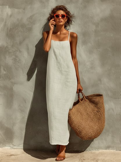 Ludovica | Abito Boho in Cotone con Scollo Quadrato