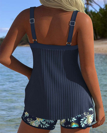 Carla - Costume da Bagno a Righe con Pantaloni Corti da Spiaggia
