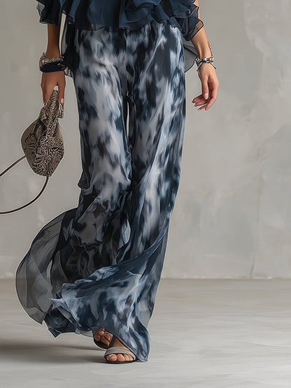 Ludovica – Set elegante in chiffon con top a collo alto e pantaloni a gamba larga stampati • S1