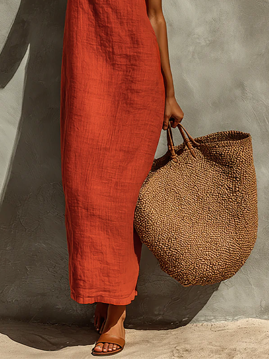 Ludovica | Abito Boho in Cotone con Scollo Quadrato