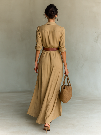 Abito Maxi Lungo con Collo Rever e Maniche Lunghe per Donne