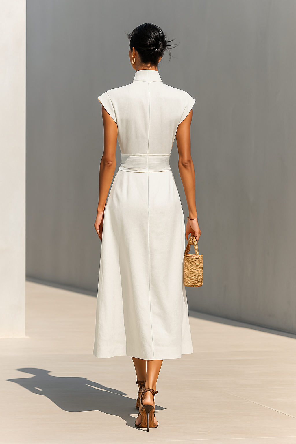 Abito Maxi Donna in 100% Cotone Puro con Collo Revers