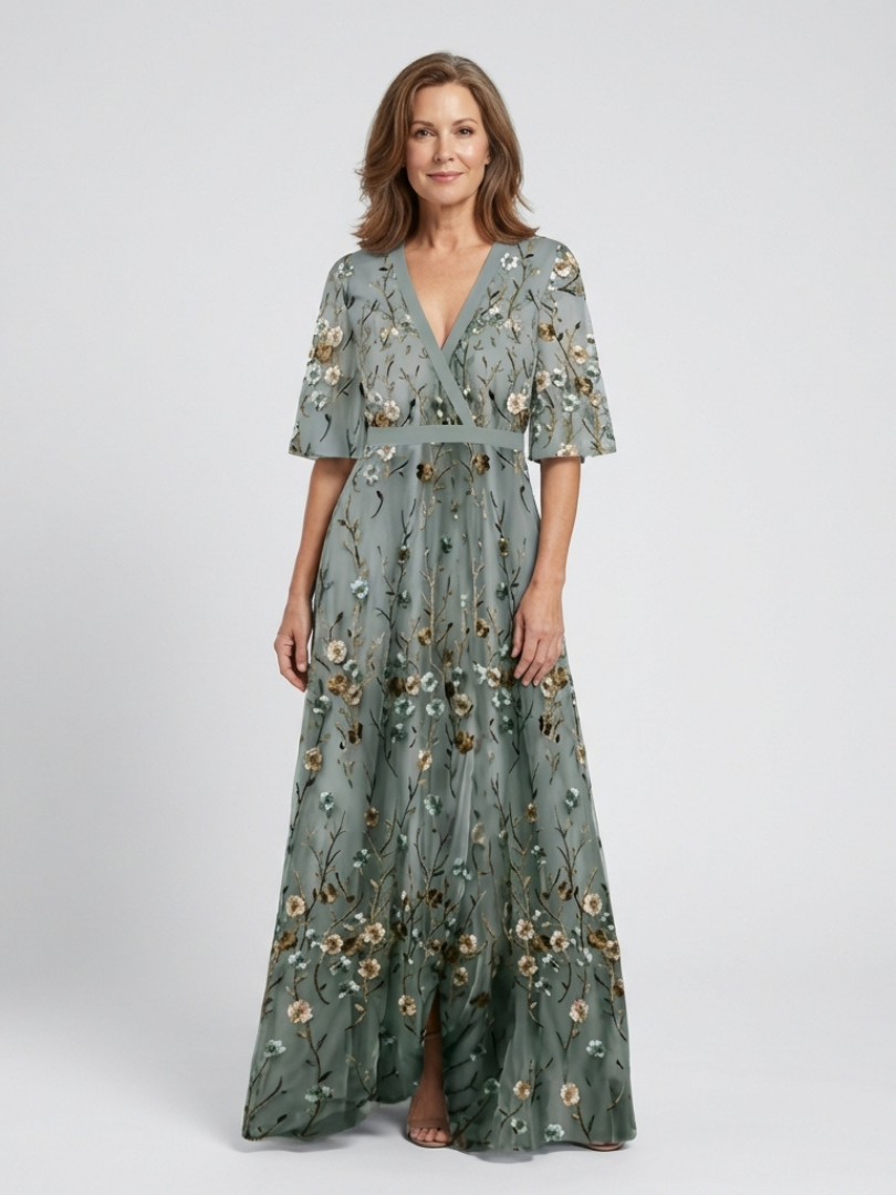 Melodi – Vestito lungo a fiori con scollo a V