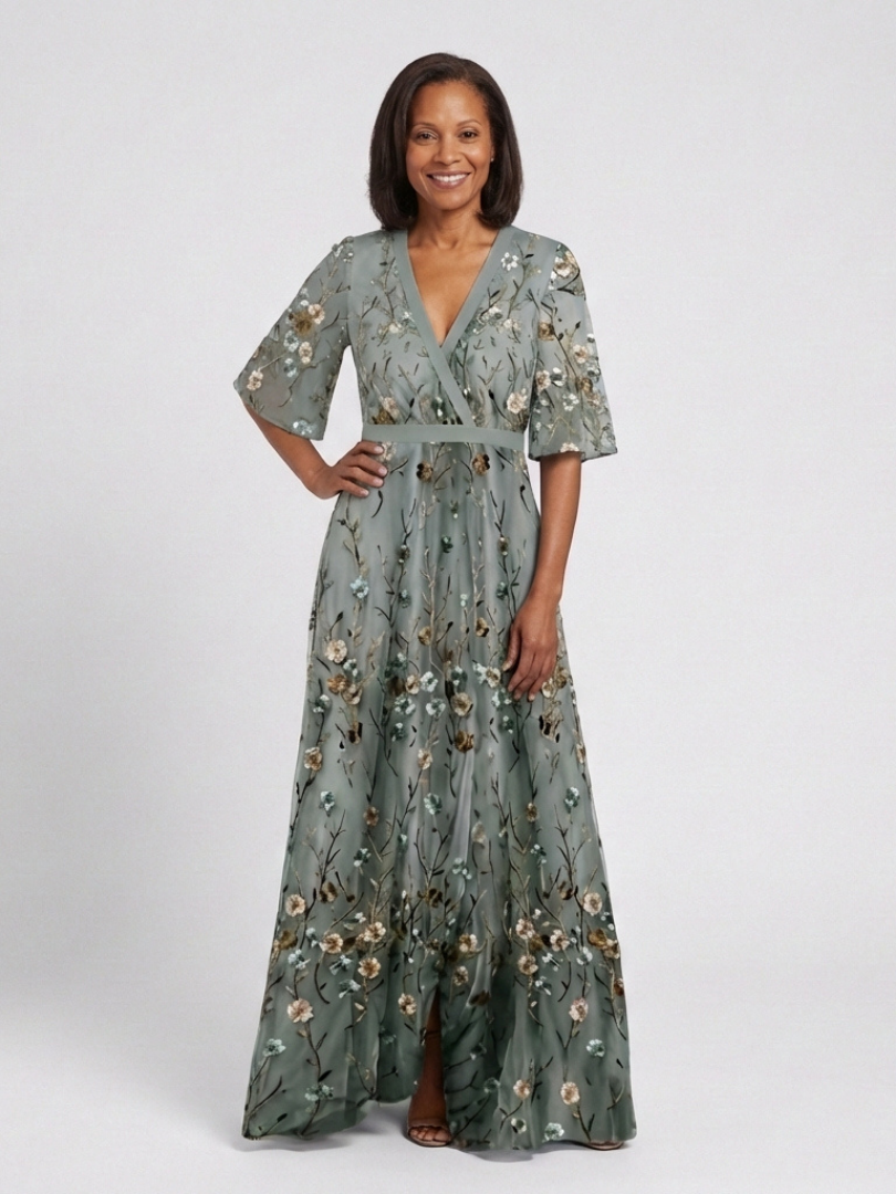 Melodi – Vestito lungo a fiori con scollo a V