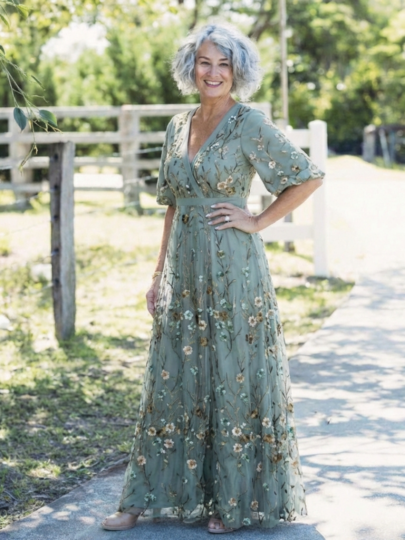 Melodi – Vestito lungo a fiori con scollo a V