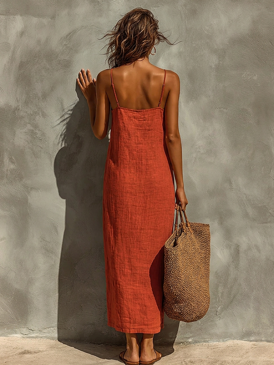 Ludovica | Abito Boho in Cotone con Scollo Quadrato