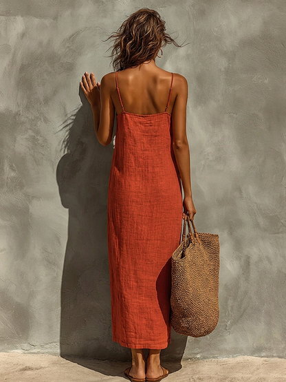 Ludovica | Abito Boho in Cotone con Scollo Quadrato