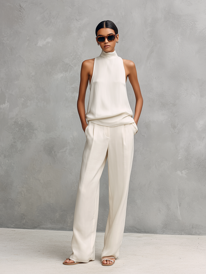 Federica | Completo Elegante in Lino con Collo Tondo