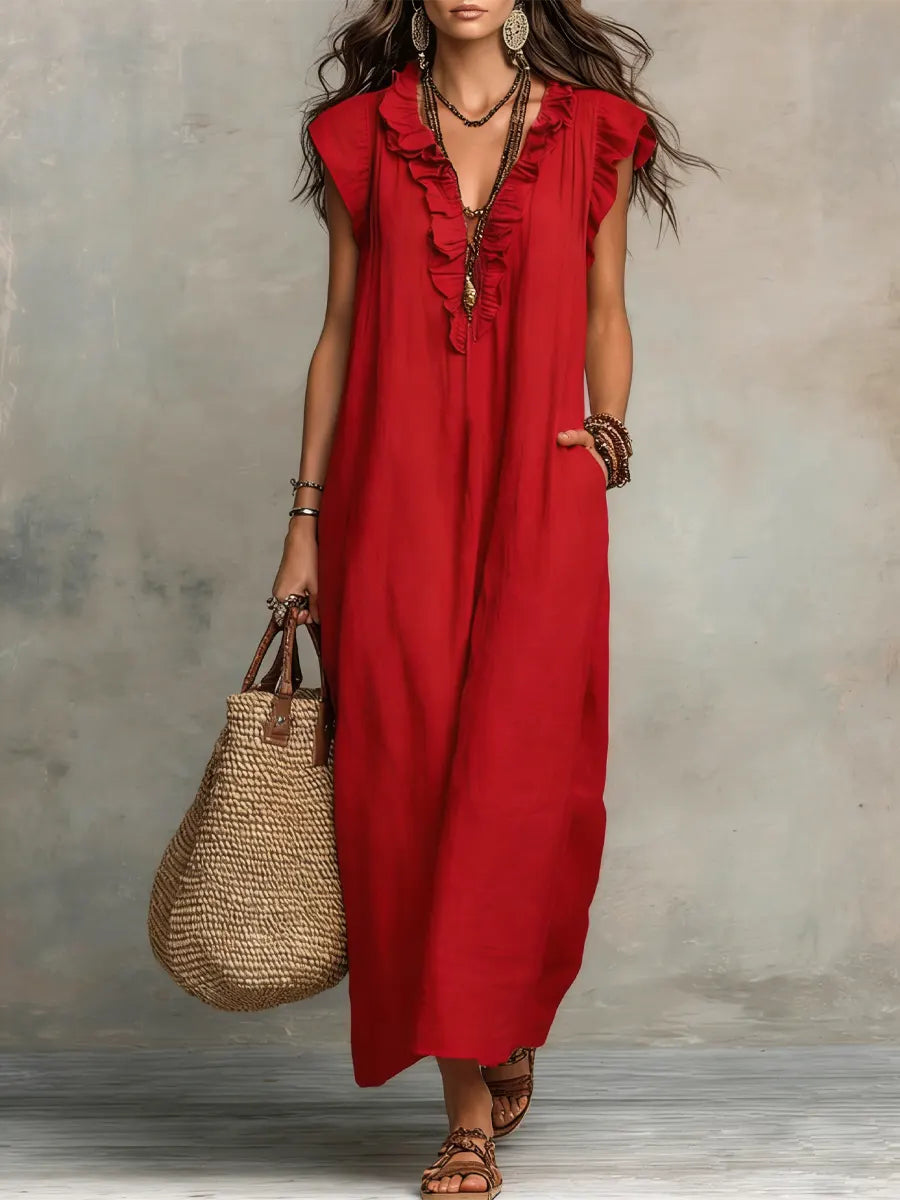 Camélia | Abito lungo bohemien in lino e cotone