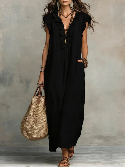 Camélia | Abito lungo bohemien in lino e cotone