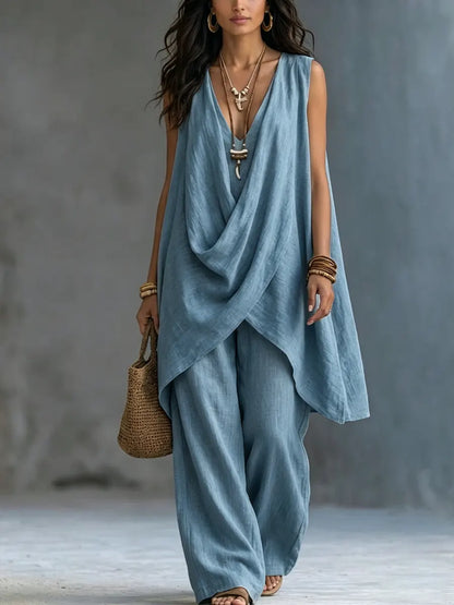 Ginevra | Completo Drappeggiato con Pantaloni Larghi