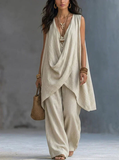 Ginevra | Completo Drappeggiato con Pantaloni Larghi
