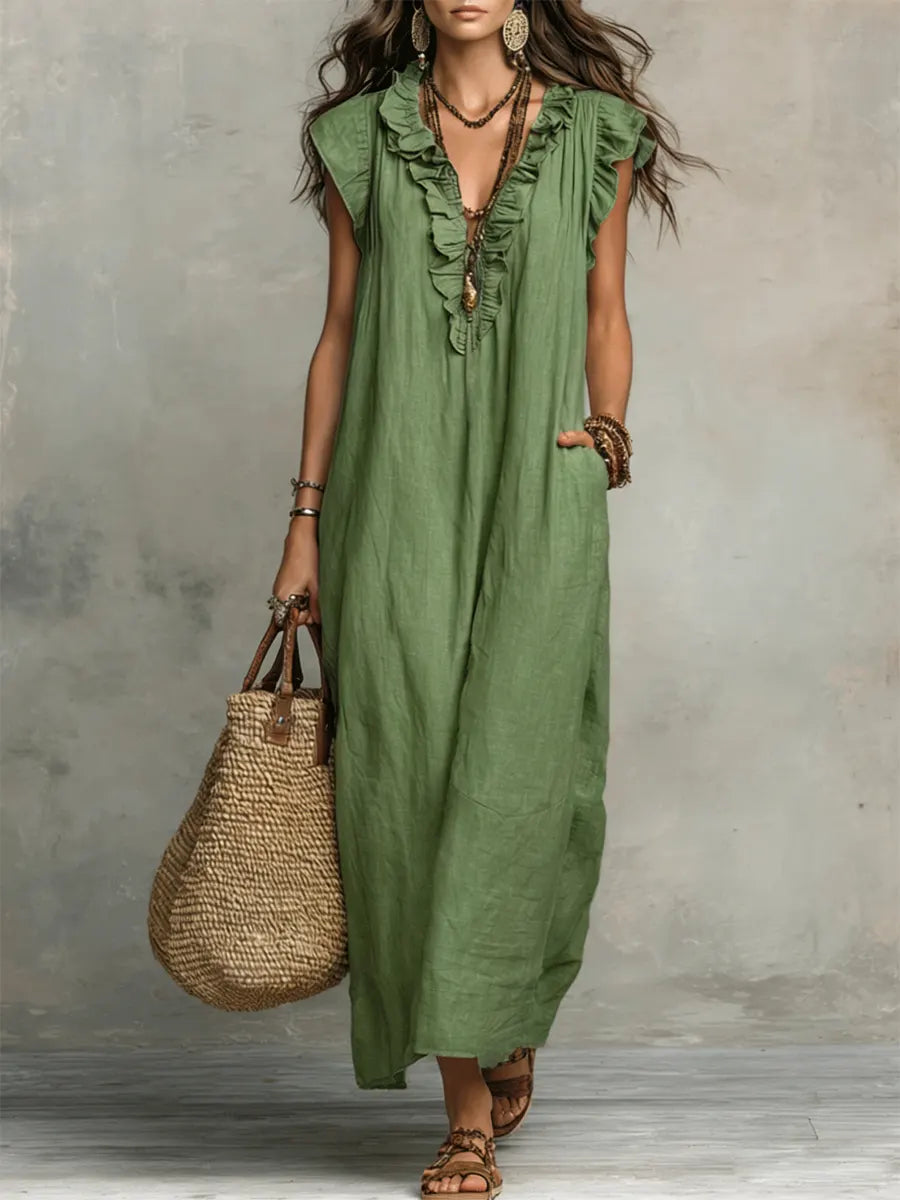 Camélia | Abito lungo bohemien in lino e cotone