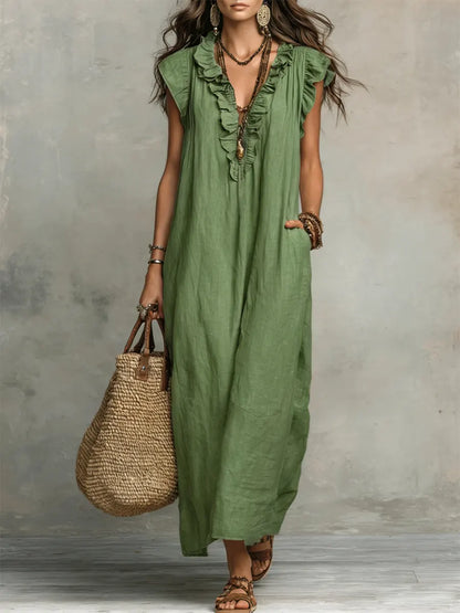 Camélia | Abito lungo bohemien in lino e cotone