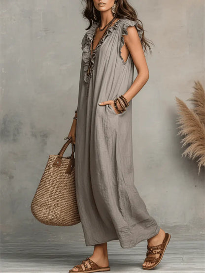 Camélia | Abito lungo bohemien in lino e cotone