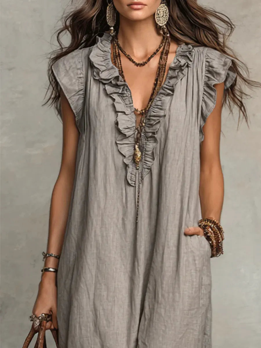 Camélia | Abito lungo bohemien in lino e cotone
