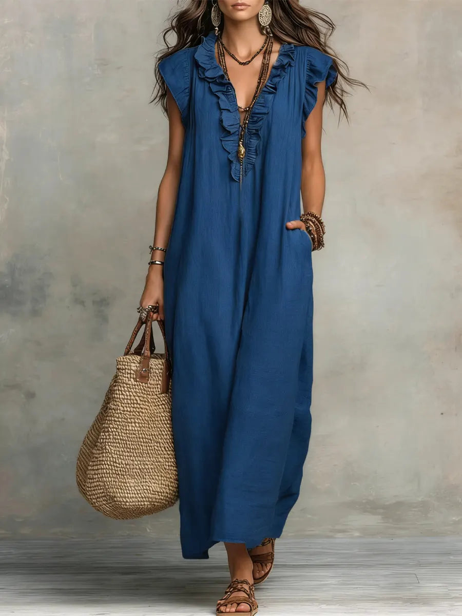 Camélia | Abito lungo bohemien in lino e cotone