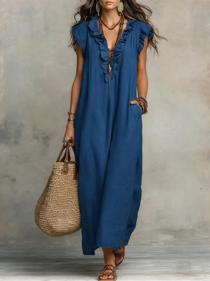 Camélia | Abito lungo bohemien in lino e cotone