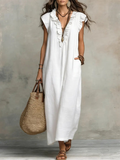 Camélia | Abito lungo bohemien in lino e cotone