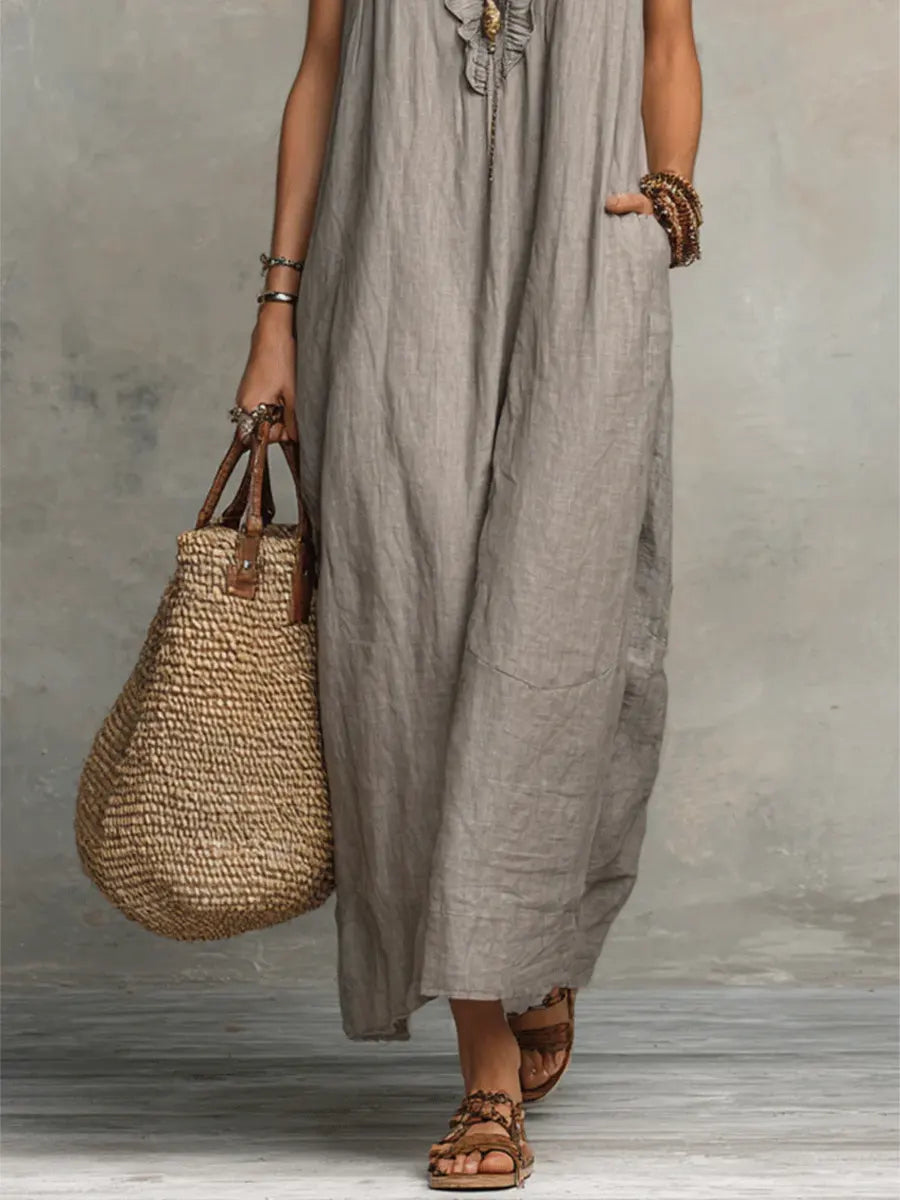 Camélia | Abito lungo bohemien in lino e cotone